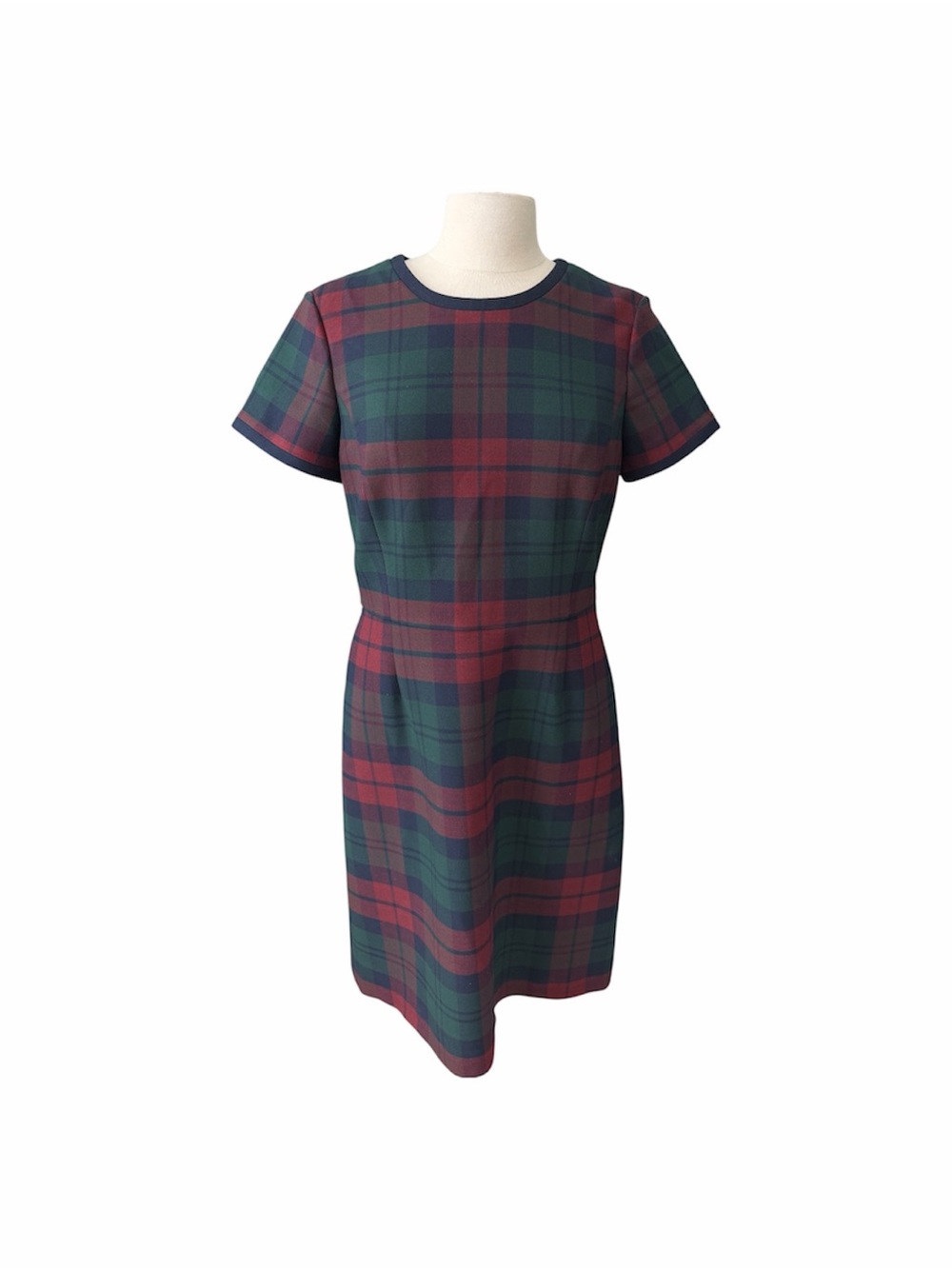 Classic Brooks Brothers Plaid Sheath Dress in Dark Red & Green Tartan Plaid